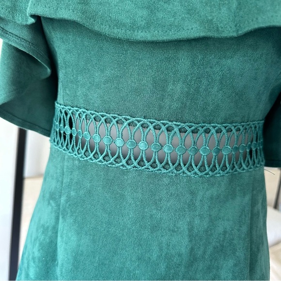 Flying Tomato Off Shoulder Crochet Mini Faux Suede Green Dress, Large - Picture 6 of 10